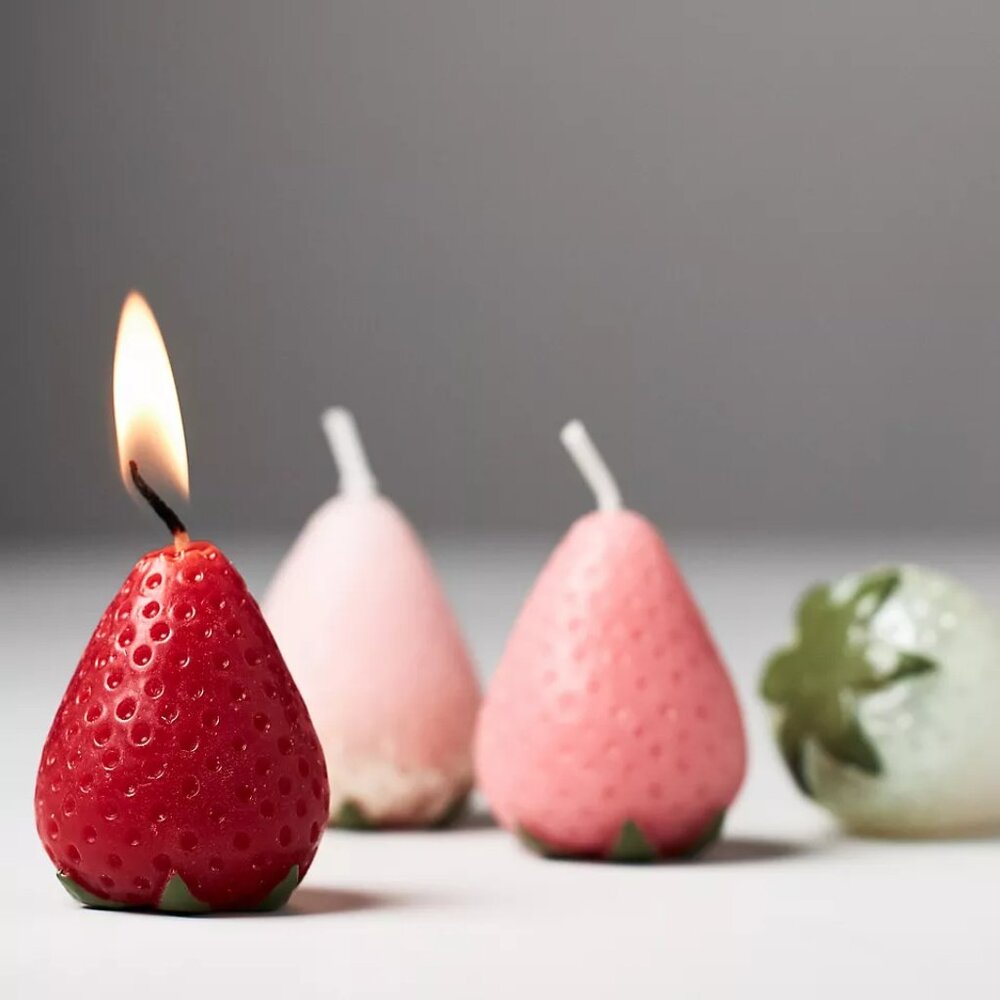Anthropologie Strawberry Shaped Wax Candles, Set of 4 NIB